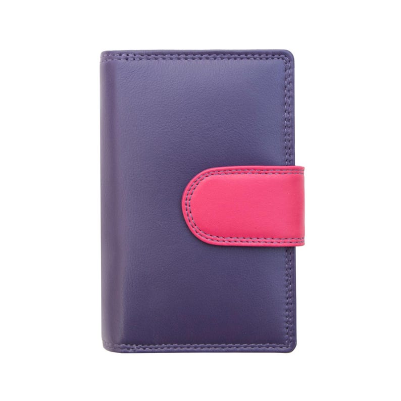 Rainbow Leather Purse For Women RFID Colourful Bifold Wallet Personalised Initials Gift For Her Birthday Holiday Pride Purple Pink