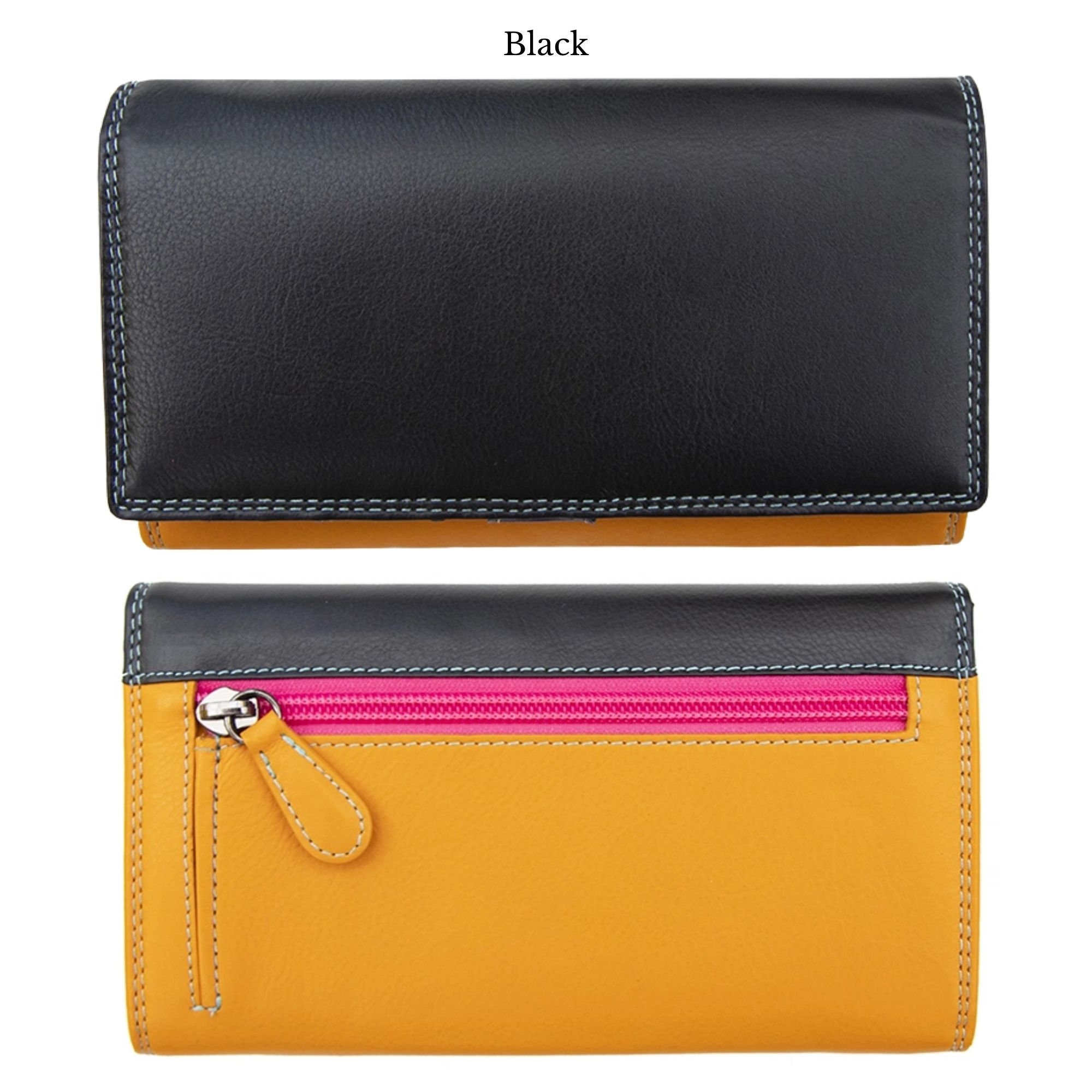 Golunski Women's Tri-Fold Flap Over Tab Leather Purse Wallet One Size Black  With Tropical at Amazon Women's Clothing store