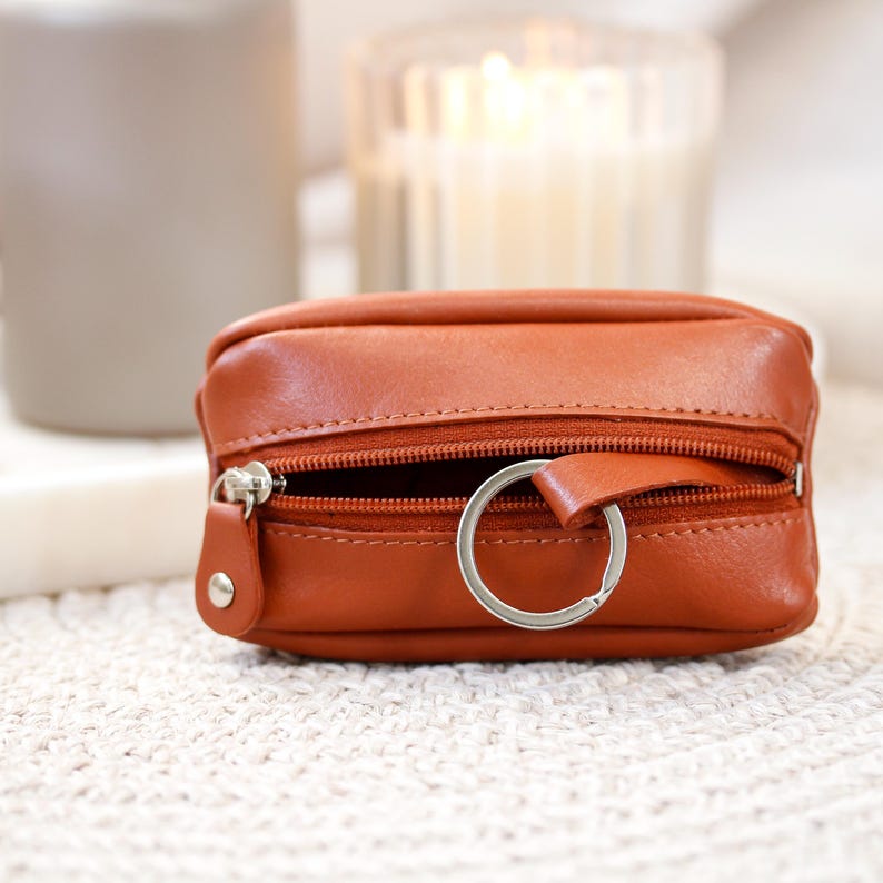 Leather Key Pouch Small Zipper Key Wallet Coin Pouch Keyring Key Holder 7 Colours Gift For Her Him Holiday Birthday image 14