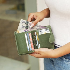 Monedero pequeño para mujer, monedero verde, tarjetero de cuero RFID, ideal como regalo, billetera con cremallera.