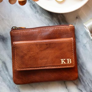 Porte-monnaie en cuir pour femme Petit porte-monnaie en cuir Mini portefeuille à fermeture éclair Porte-monnaie porte-clés RFID Porte-monnaie pour femme Portefeuille marron Idée cadeau pour elle