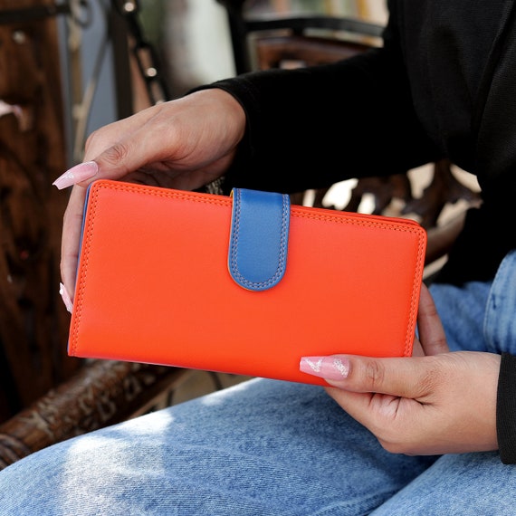 Purse for Women Leather Wallet Colourful Ladies Wallet RFID Card Holder Orange Purse Multicolour Leather Gift Idea for Women Large Purse Etsy Canada