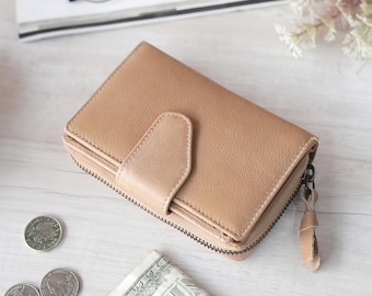 Cartera de mujer con tarjetero y bloqueo RFID de cuero.