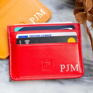 Porta-cartão de crédito, carteira de cartão personalizada para mulheres, porta-cartão RFID, acessório de bolso de couro legítimo, pequena ideia de presente de couro para filha
