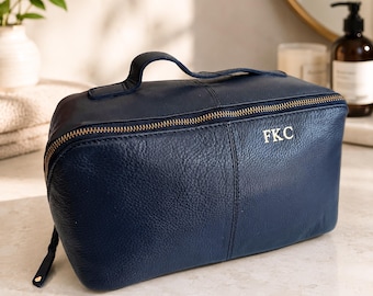 Personalisierte große Kosmetiktasche aus weichem Leder, Damen-Kulturbeutel, Reise-Organizer, geprägte Initialen, Geschenk für Sie