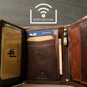Herren Geldbörse, handgemachtes Geschenk, dreifach faltbare Lederbrieftasche mit Münzfach, personalisierte Herren Geldbörsen RFID, braune Lederbrieftasche, Kreditkartenhalter Bild 6