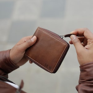 Zip Around Leather Personalised Wallet With ID RFID Protected Credit Card Holder