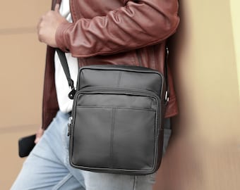 Leather Travel Sling Bag For Men Crossbody Shoulder Bag Adjustable Strap Gift For Him Birthday Summer Holiday