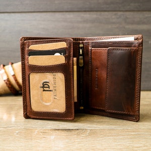Herren Geldbörse, handgemachtes Geschenk, dreifach faltbare Lederbrieftasche mit Münzfach, personalisierte Herren Geldbörsen RFID, braune Lederbrieftasche, Kreditkartenhalter Bild 2