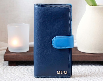 Cartera plegable larga de cuero personalizada para mujer, tarjetero