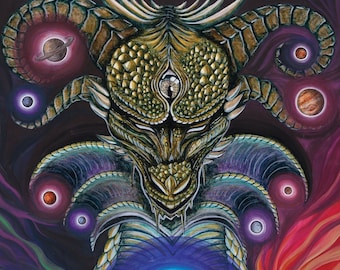 The Awakening, 9x12 signierter Drache Giclée-Druck, kosmische Fantasy-Drachen-Wandkunst, spirituelles Drachengeschenk