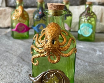 Octopus Potion Vial - Original Art Bottle (golden I, empty)