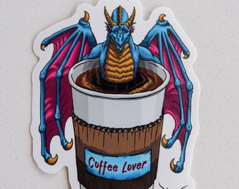 Coffee Dragon Sticker - Coffee Lover, Dragon Coffee, Coffee cup Dragon