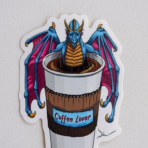 Coffee Dragon Sticker - Coffee Lover, Dragon Coffee, Coffee cup Dragon
