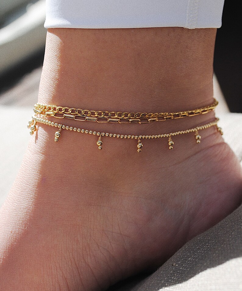14k Gold Filled Beaded Anklet Delicate Anklet Bead Anklet Etsy