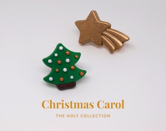 Christmas Carol Earrings - Jewellery, Christmas tree and shooting star, handmade, iconic design, minimalist design