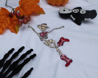 Skelett Cowgirl Halloween Broderad T-shirt Sweatshirt Hoodie