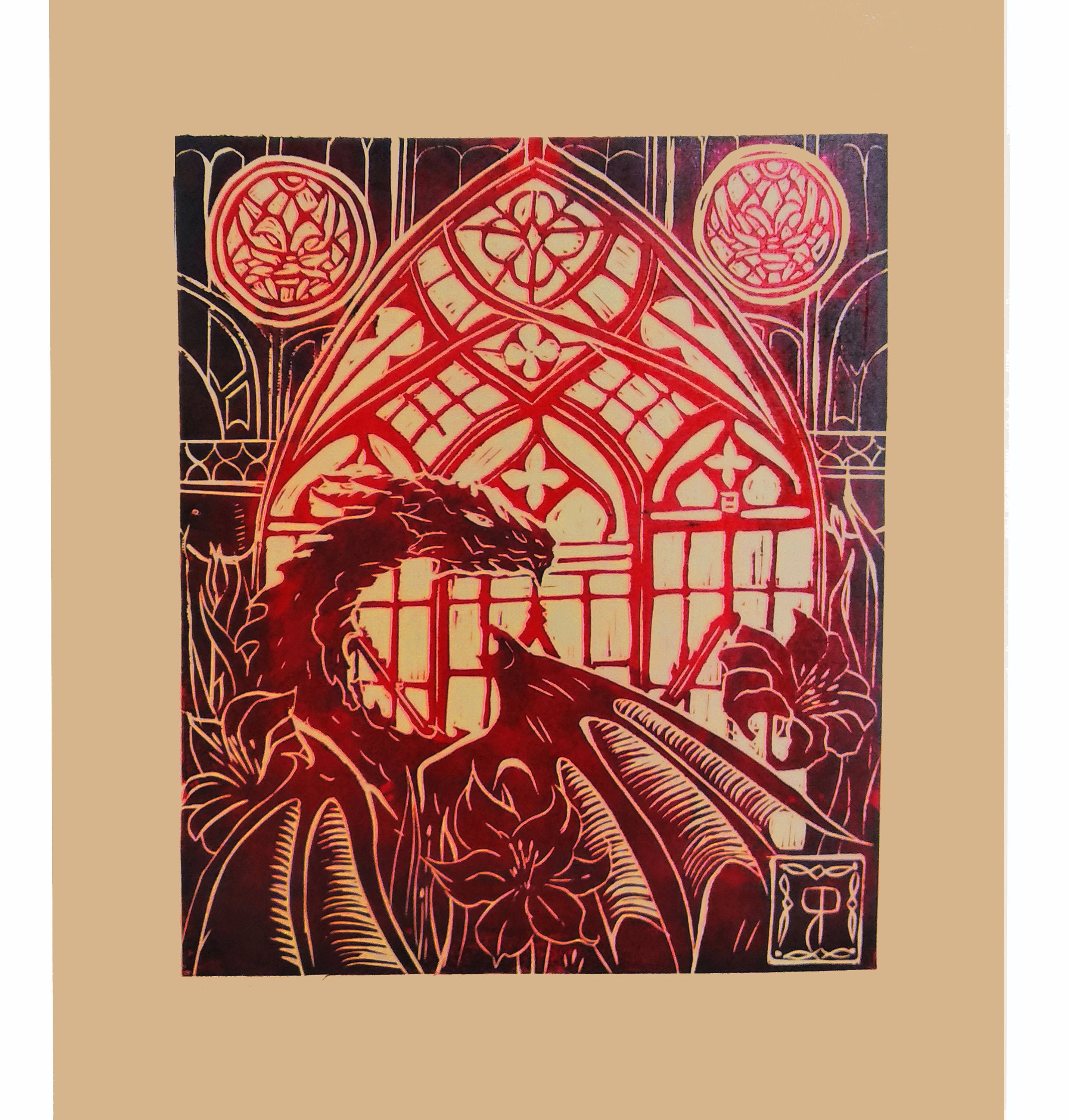 Dragon Painting Original Linocut Print Fantasy Art Gothic Wall | Etsy