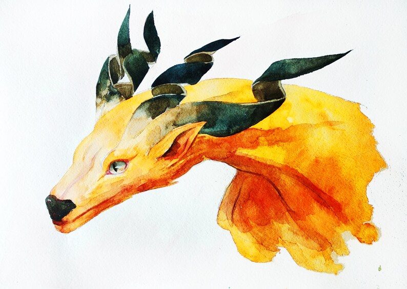 Drachen Aquarell Original Kunst Fantasy Malerei Fee Tier | Etsy