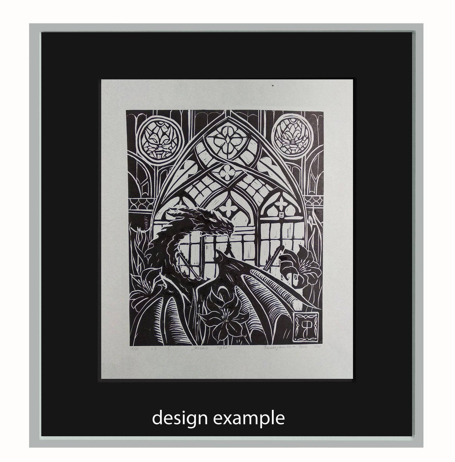 Dragon Painting Original Linocut Print Fantasy Art Gothic Wall | Etsy