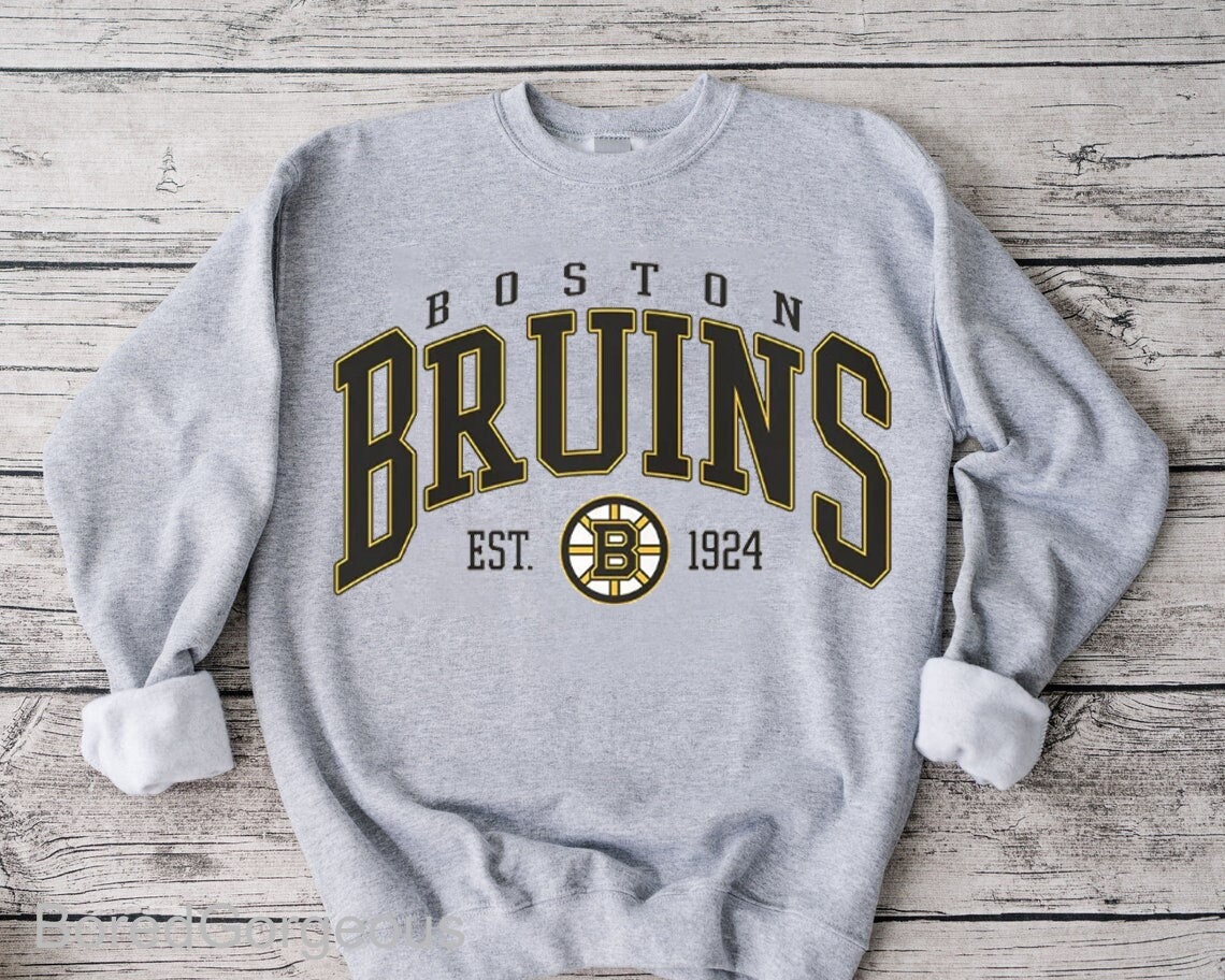 ShopCrystalRags Boston Bruins, NHL One of A Kind Vintage Sweatshirt with Crystal Stars Design