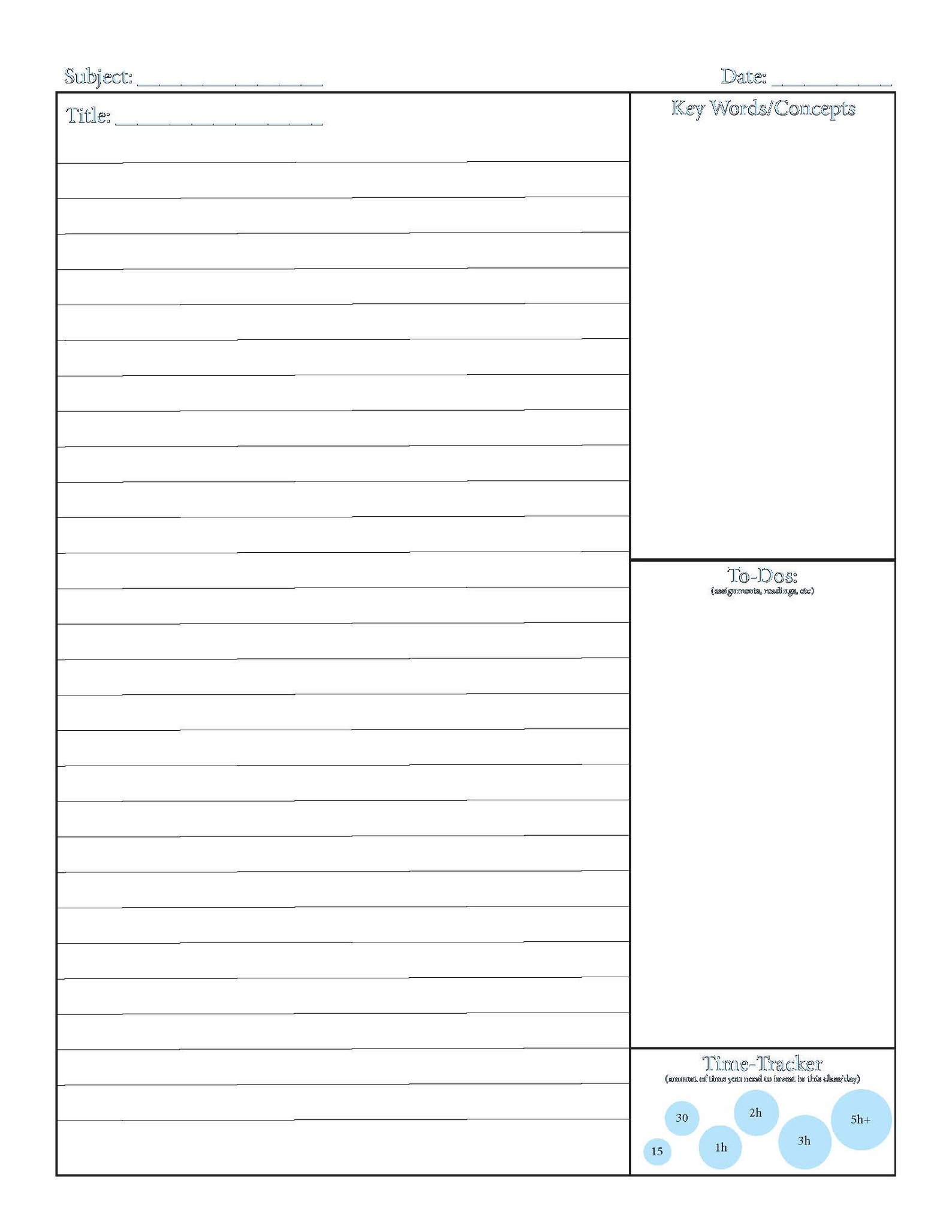 Printable Note Taking Template Printable Templates | Images and Photos ...