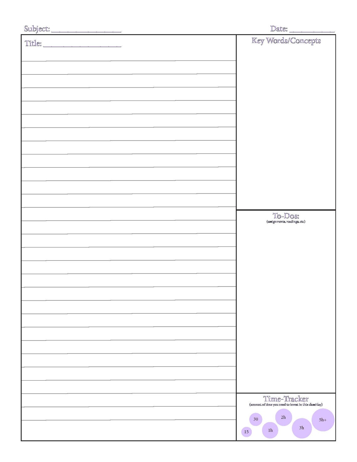 5-design Printable Note-taking Sheets for Students simple - Etsy Finland