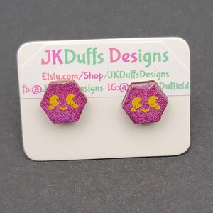 Small Hexagon Jack-o-lantern wood stud earrings
