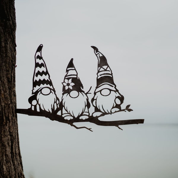 Metal Branch Gnomes Trio Yard Art & Garden Decoration