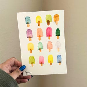 5 x 7 Mini Watercolor Painting of Popsicles, Original Watercolor painting, one of a kind painting