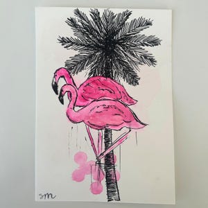 5 x 7 Mini Watercolor Painting of flamingos, Original Watercolor painting, one of a kind painting