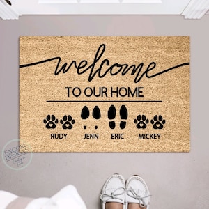 Custom Family & Pet Name Welcome Mat | Custom Names Doormat | Welcome Mat | Housewarming Gift | Pet Lover Gift | New Home Closing Gift