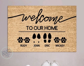 Custom Family & Pet Name Welcome Mat | Custom Names Doormat | Welcome Mat | Housewarming Gift | Pet Lover Gift | New Home Closing Gift