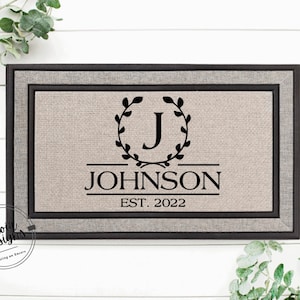 Housewarming Gift / Family Name Mat/ Personalized Gray Doormat / Closing Gift / Custom Family Welcome Mat / Wedding Gift / Personalized Gift