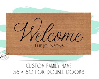 Double Door 36 x 60 inch Custom Family Doormat | Custom Names Doormat | Extra Large Welcome Mat | Housewarming Gift | Closing Gift | Wedding