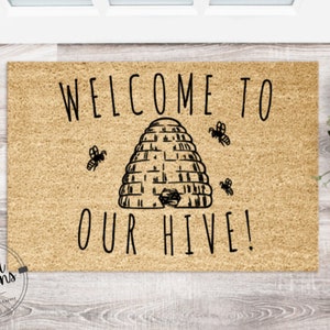 Welcome to Our Hive Custom Family & Pet Name Welcome Mat | Personalized Logo Doormat | New Home Decor | Housewarming Gift | Closing Gift |