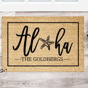Beach Themed Aloha Welcome Mat | Personalized Doormat | Custom Welcome Mat | Housewarming Gift | Wedding Gift | Customizable Closing Gift