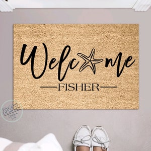 Beach Themed Welcome Mat | Personalized Doormat | Custom Welcome Mat | Housewarming Gift | New Home Decoration | Customizable Closing Gift