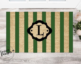 Unique Striped Custom Initial Name Welcome Mat | Wedding Gift | Color Doormat | Personalized | Closing Gift | Front Door Mat | Monogram