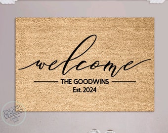 Welcome Door Mat Custom Design Your Front Door Mat Housewarming Gift Family Name Established Date Welcome Mat A Personalized Front Door Mat