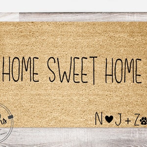 Home Sweet Home Custom Family & Pet Name Welcome Mat | Custom Names Doormat | New Home | Housewarming | Funny Gift | New Home |