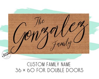 Double Door 36 x 60 inch Custom Family Doormat | Custom Names Doormat | Extra Large Welcome Mat | Housewarming Gift | Closing Gift | Wedding