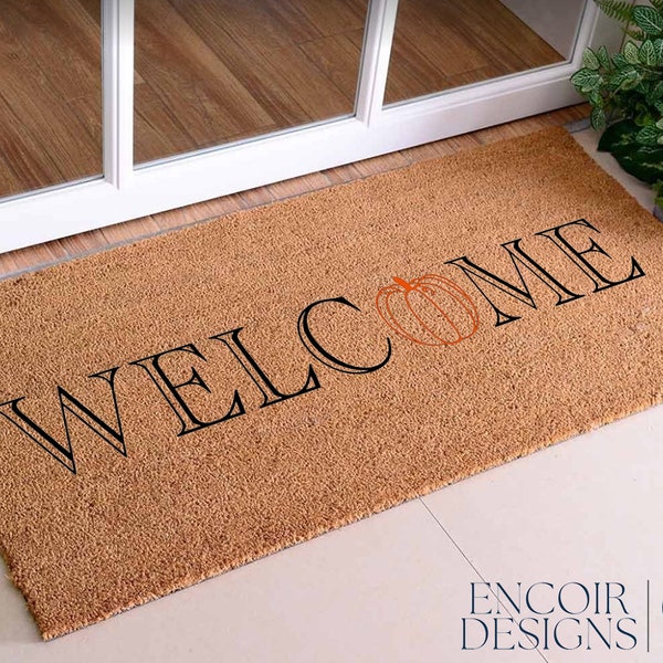 Welcome pumpkin v2| Fall Doormat | Welcome Mat | Cute Pumpkin Fall Door Mat | Fall Autumn Decor Gift | Front Porch Decor | Housewarming Gift