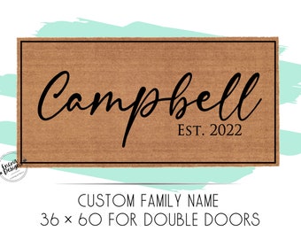 Double Door 36 x 60 inch Custom Family Doormat | Custom Names Doormat | Extra Large Welcome Mat | Housewarming Gift | Closing Gift | Wedding