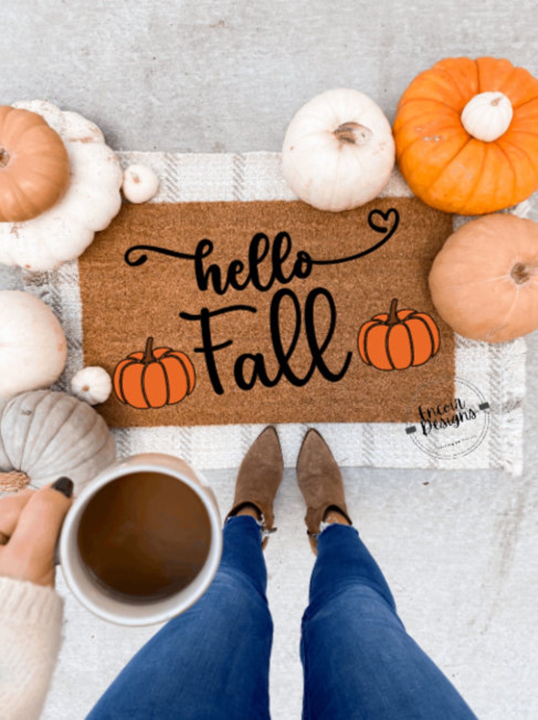 Hello Fall | Fall Doormat | Welcome Mat | Cute Pumpkin Fall Door Mat ...