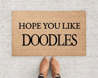 Hope You Like Golden Doodles Custom Family & Pet Dog Name Welcome Mat | Custom Names Doormat | Funny Housewarming Gift | New Home Closing