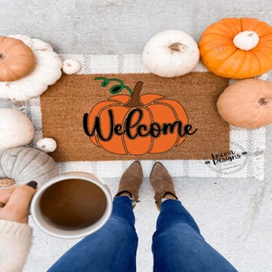 Welcome pumpkin | Fall Doormat | Welcome Mat | Cute Pumpkin Fall Door Mat | Fall Autumn Decor Gift | New Home Porch Decor |