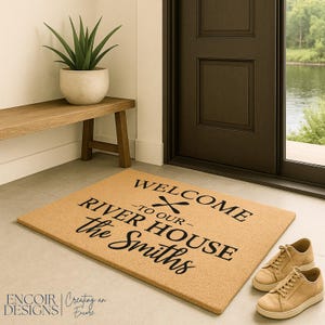 Welcome To Our River House Custom Name | Welcome Mat | Housewarming Gift | Funny Gift | New Home | Closing Gift  | Winter Seasonal Decor