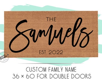Double Door 36 x 60 inch Custom Family Doormat | Custom Names Doormat | Extra Large Welcome Mat | Housewarming Gift | Closing Gift | Wedding
