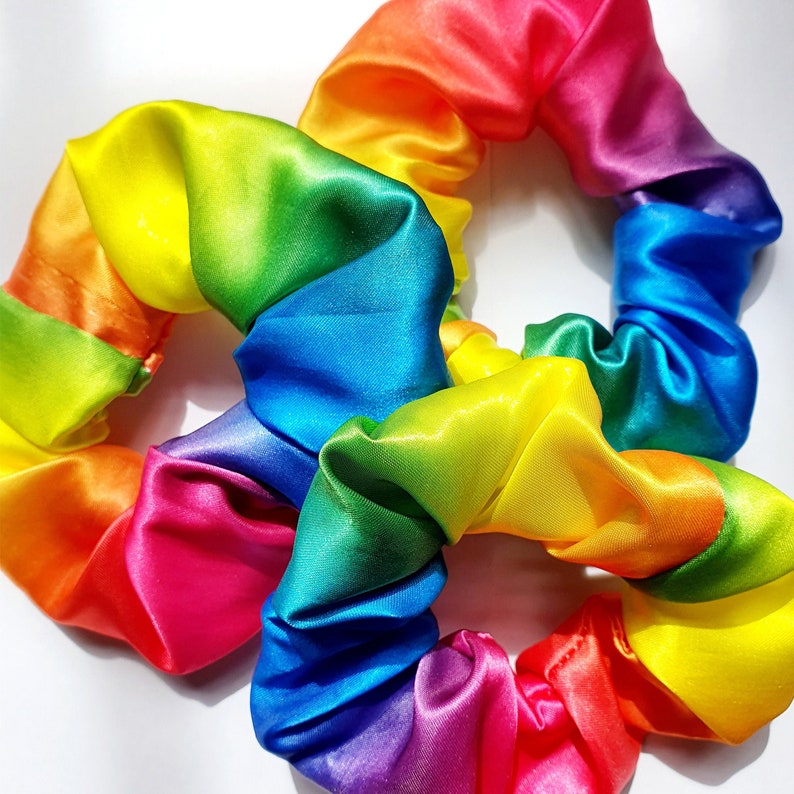 Handmade Scrunchie rainbow silk fabric
